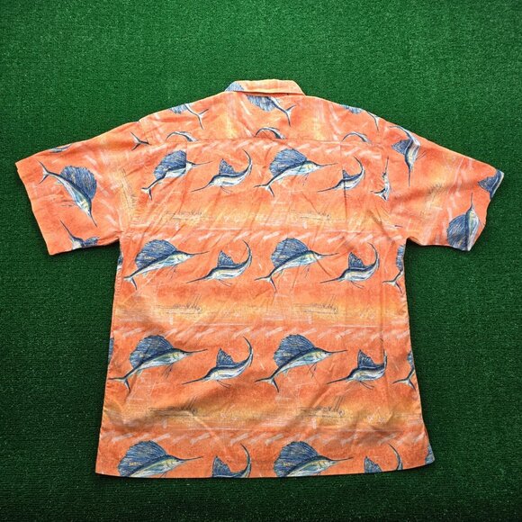 Reel Legends Shirt Mens XL Orange Button‎ Up Beach Swordfish All Over Print - Picture 7 of 7